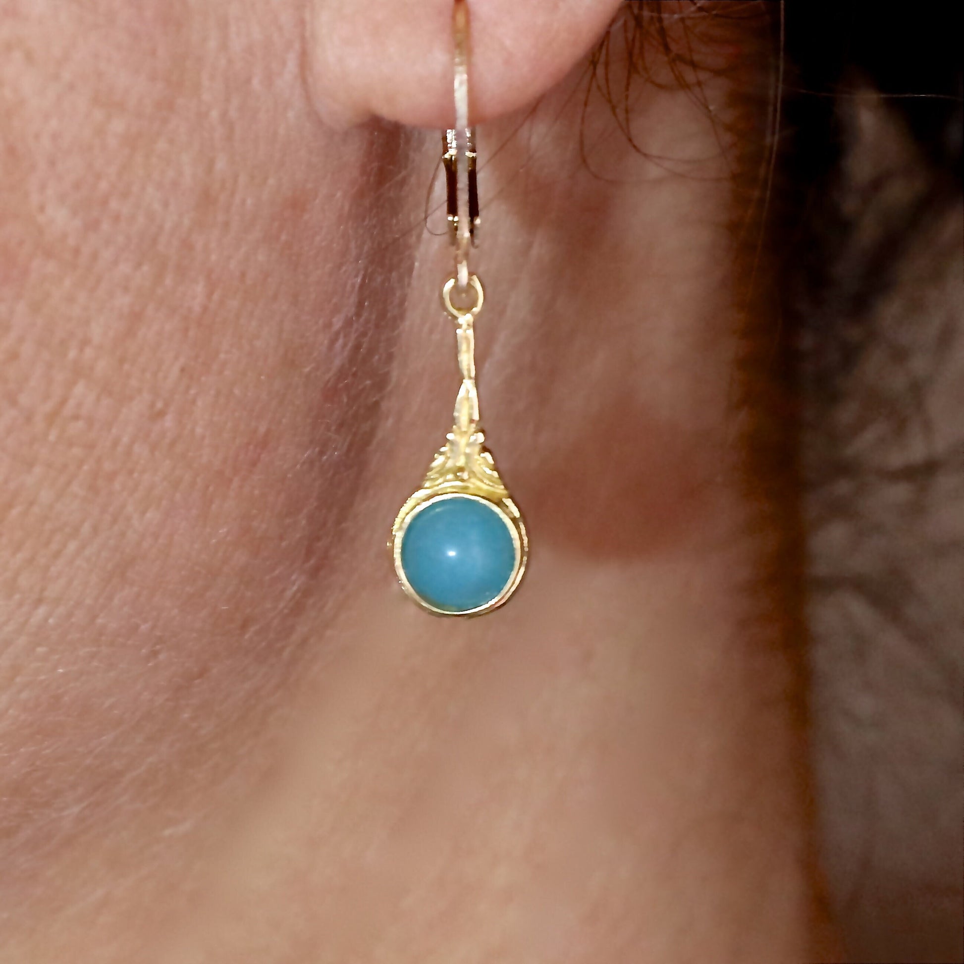 Aquamarine 14k gold dangle earrings - Handcrafted Gemstone Jewelry