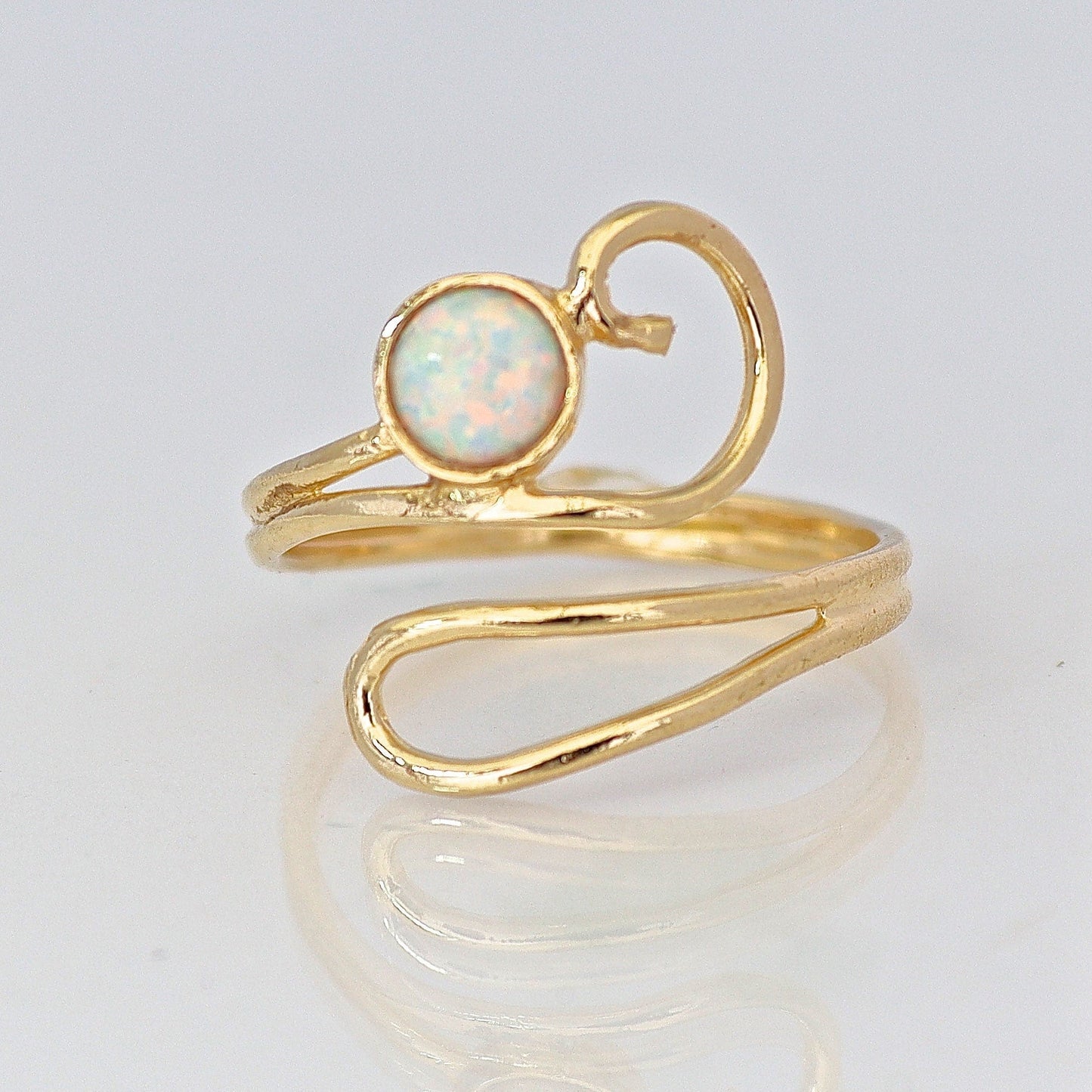 Opal gold ring, Adjustable white opal solid 14k gold ring