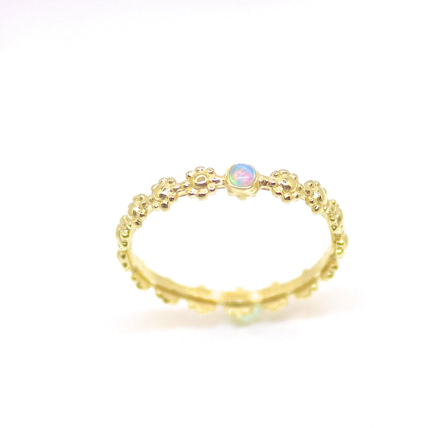 Opal solid 14k gold ring flower band