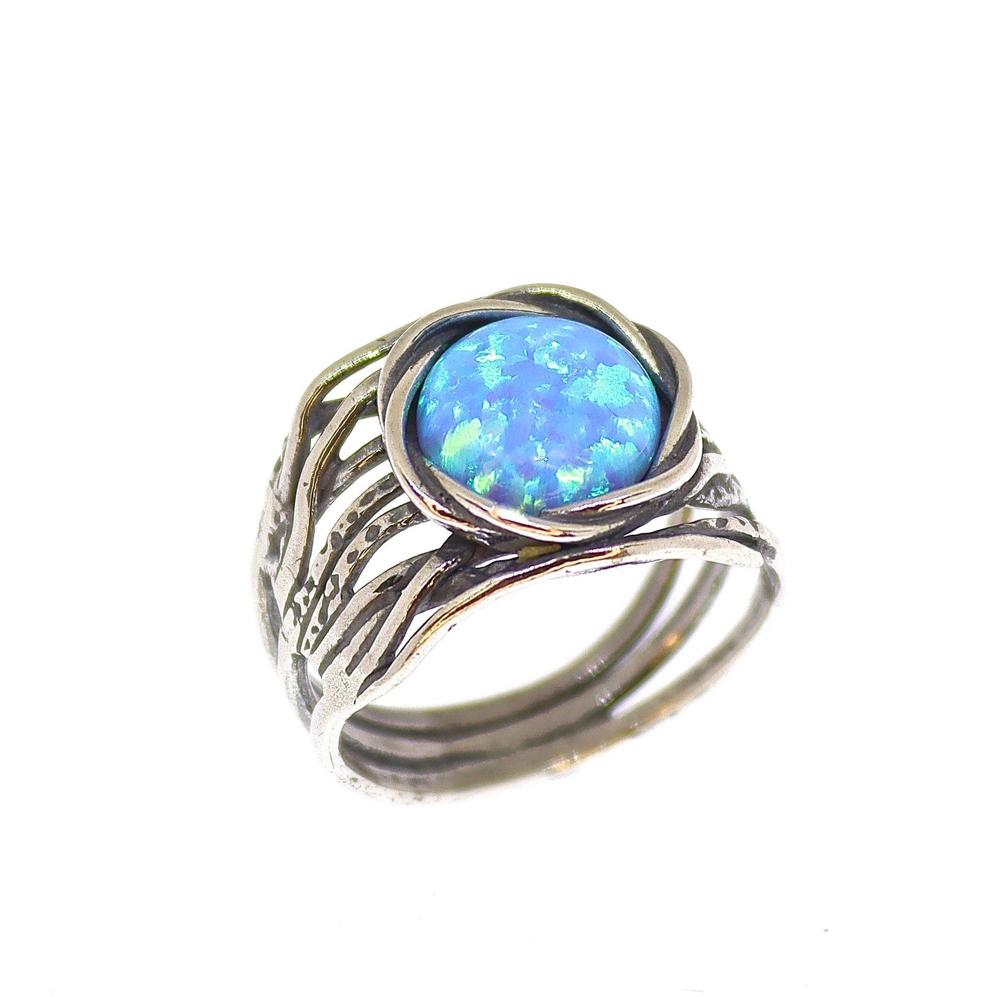 Gemstone ring, Big stone wide sterling silver 925 chunky ring