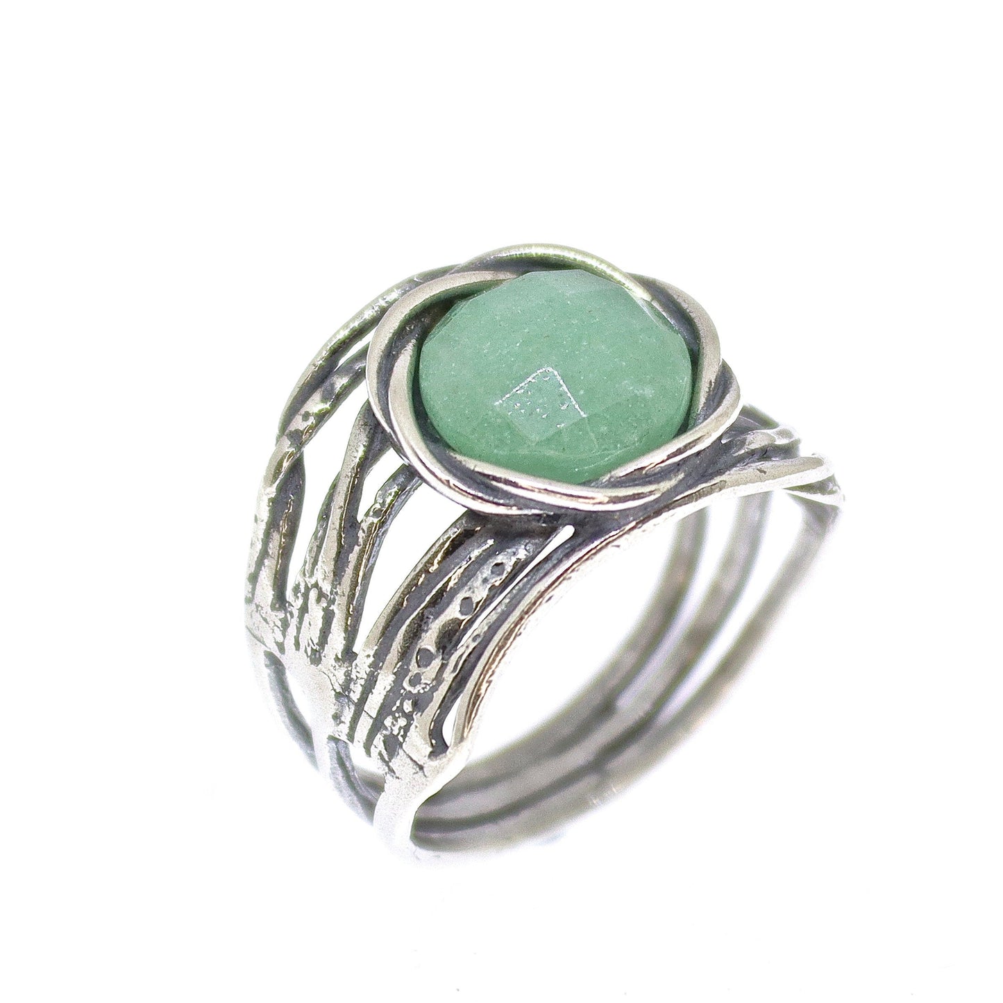 Gemstone ring, Big stone wide sterling silver 925 chunky ring