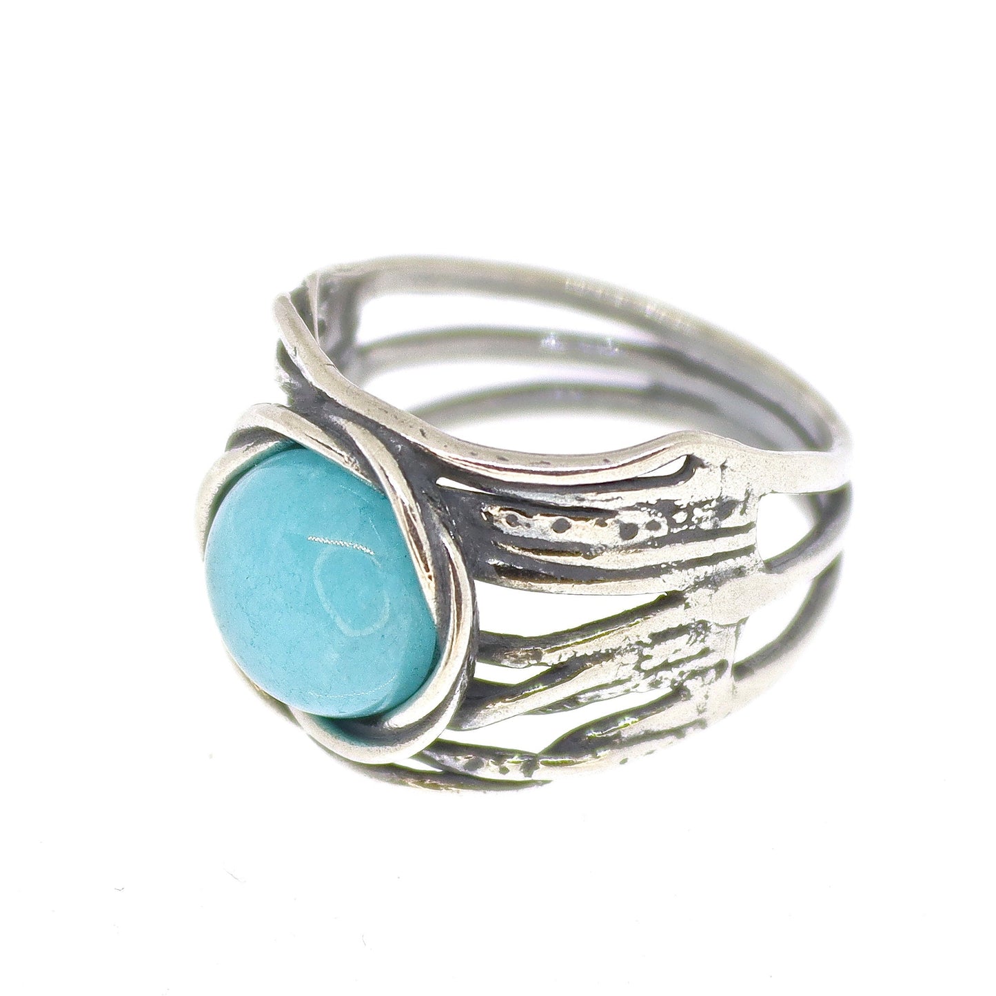 Gemstone ring, Big stone wide sterling silver 925 chunky ring