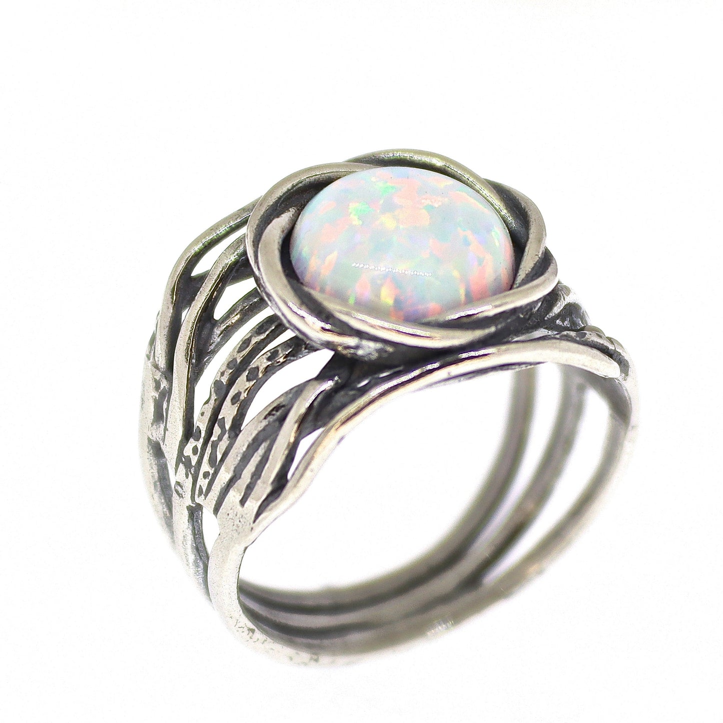 Gemstone ring, Big stone wide sterling silver 925 chunky ring
