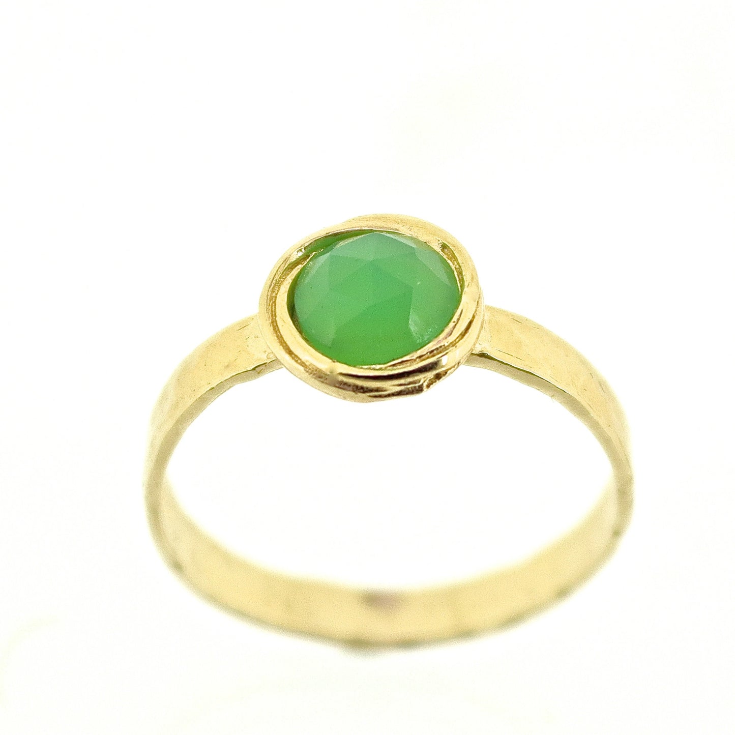 Blue opal 14k gold ring band, Hammered gold ring with stone