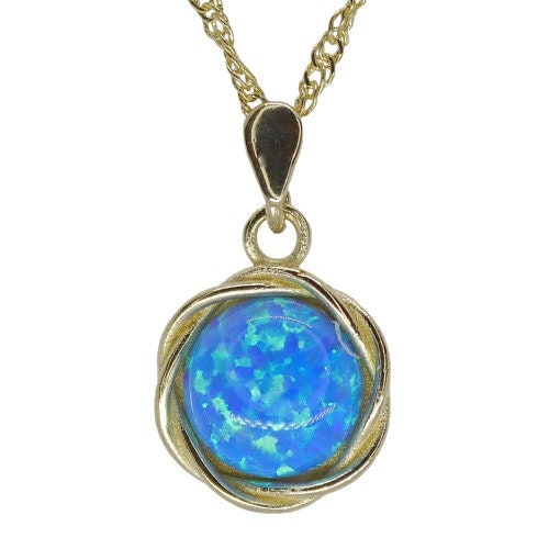 Blue stone pendant, Kyanite 14k gold pendant necklace, Blue stone round gold pendant necklace