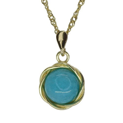 Blue stone pendant, Kyanite 14k gold pendant necklace, Blue stone round gold pendant necklace