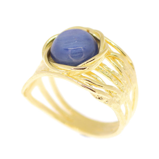 Kyanite gold ring, Blue stone 14k gold ring band, Solid gold ring