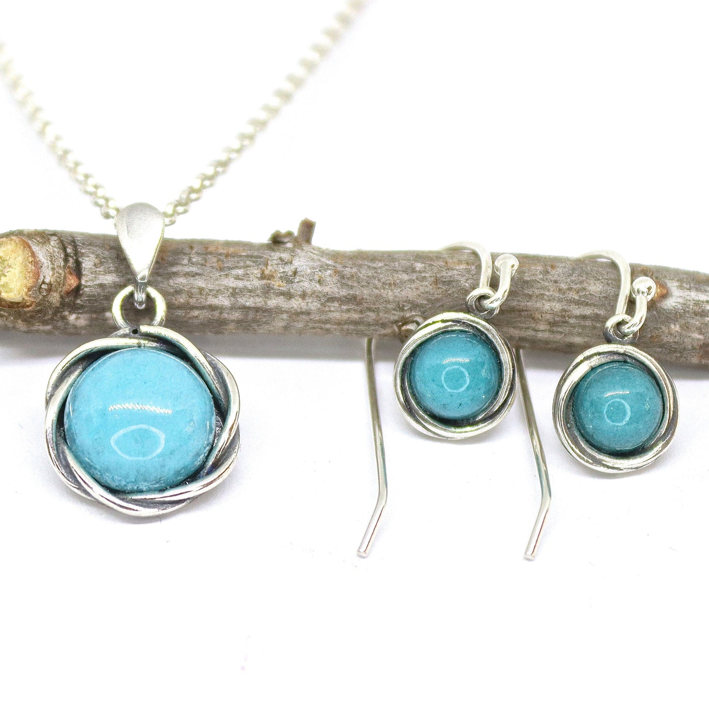 Jade jewelry set, Green stone jewelry set, Sterling silver Aventurine necklace and Jade earrings set