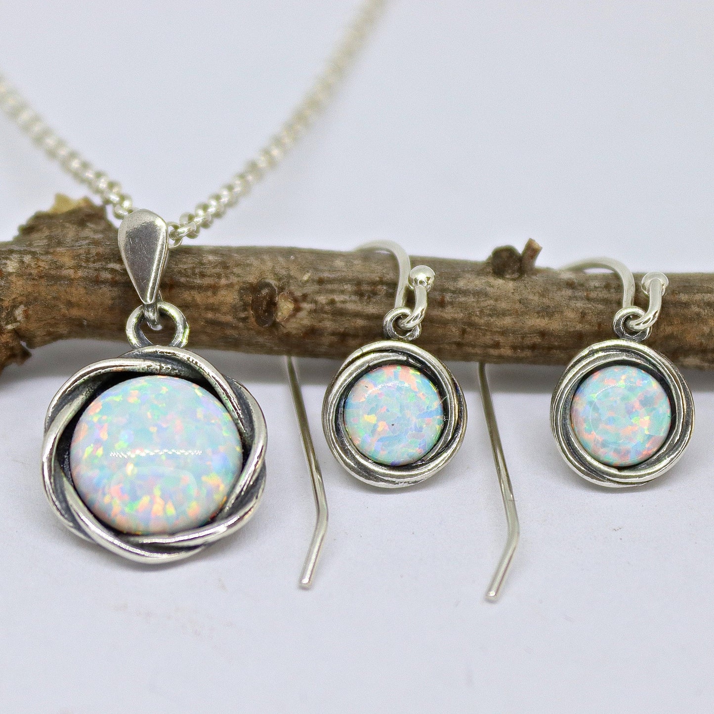 Jade jewelry set, Green stone jewelry set, Sterling silver Aventurine necklace and Jade earrings set