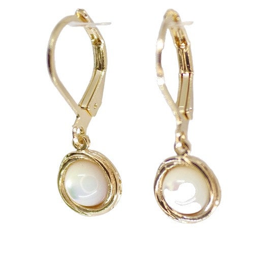 Jade earrings, Green stone solid 14k gold dangle earrings