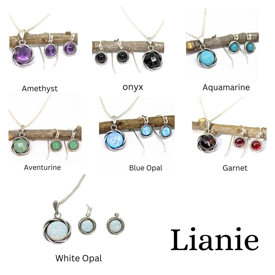 Jade jewelry set, Green stone jewelry set, Sterling silver Aventurine necklace and Jade earrings set