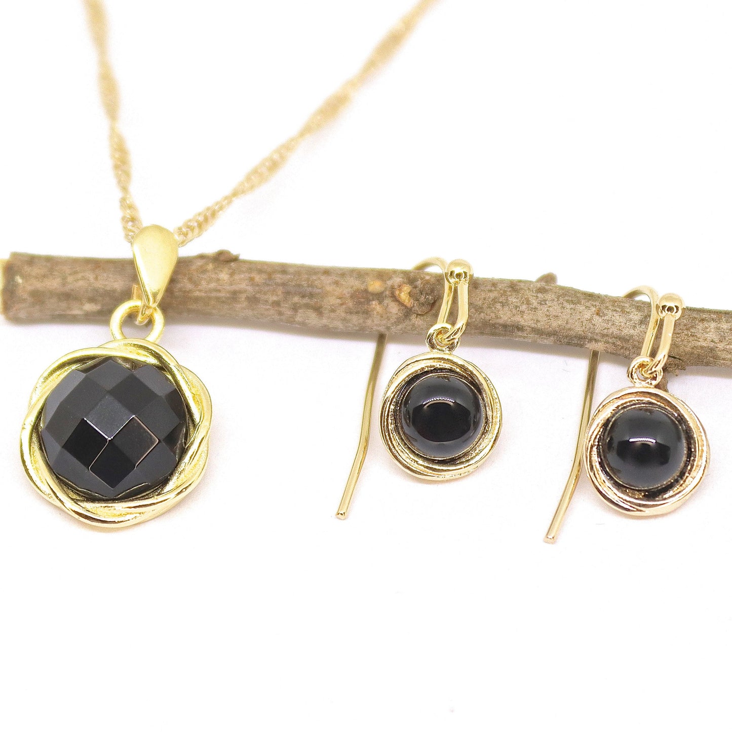 Opal jewelry set, Blue opal gold earrings and necklace pendant set