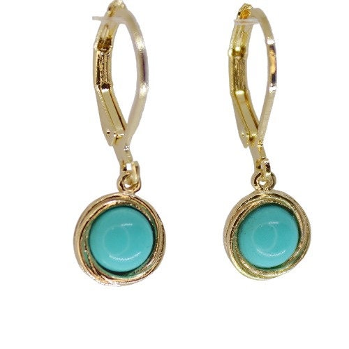 Turquoise solid 14k gold dangle earrings