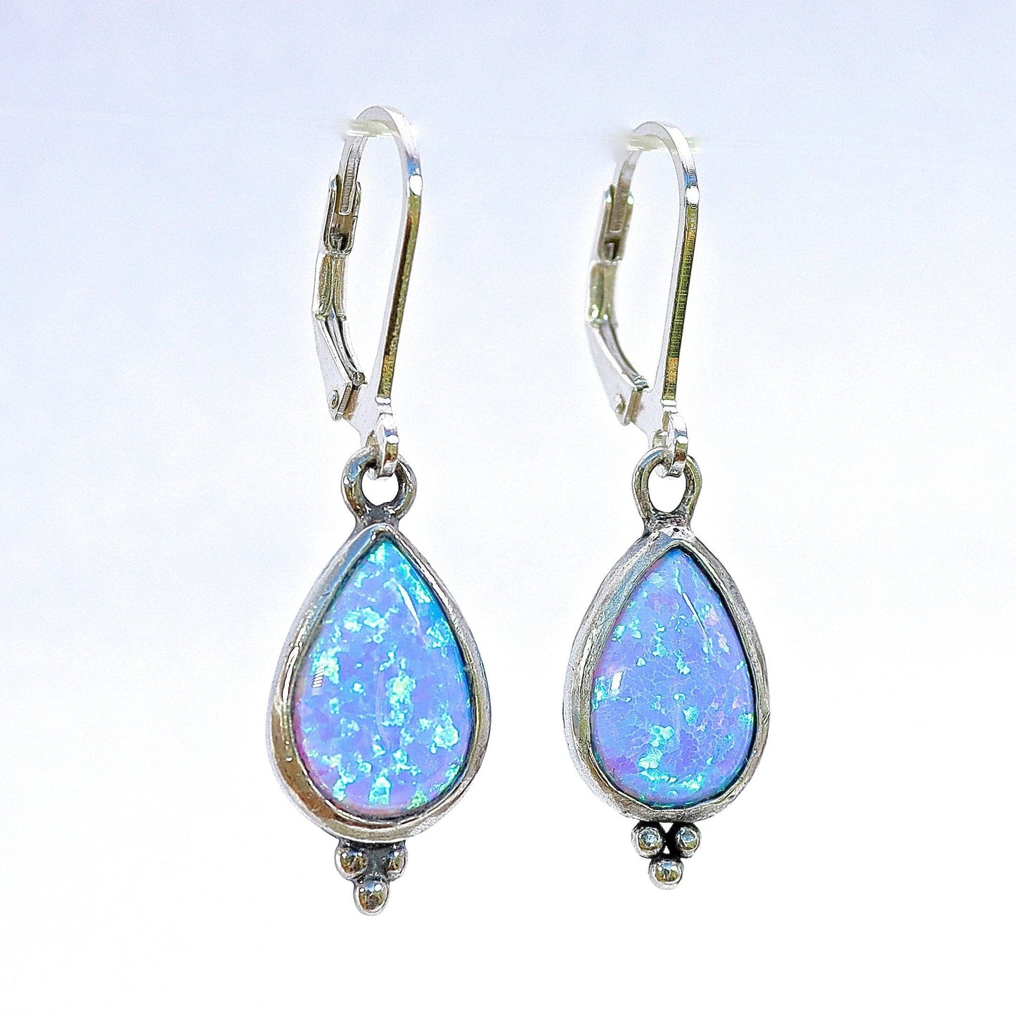 Opal drop earrings, Blue opal sterling silver 925 dangle earrings