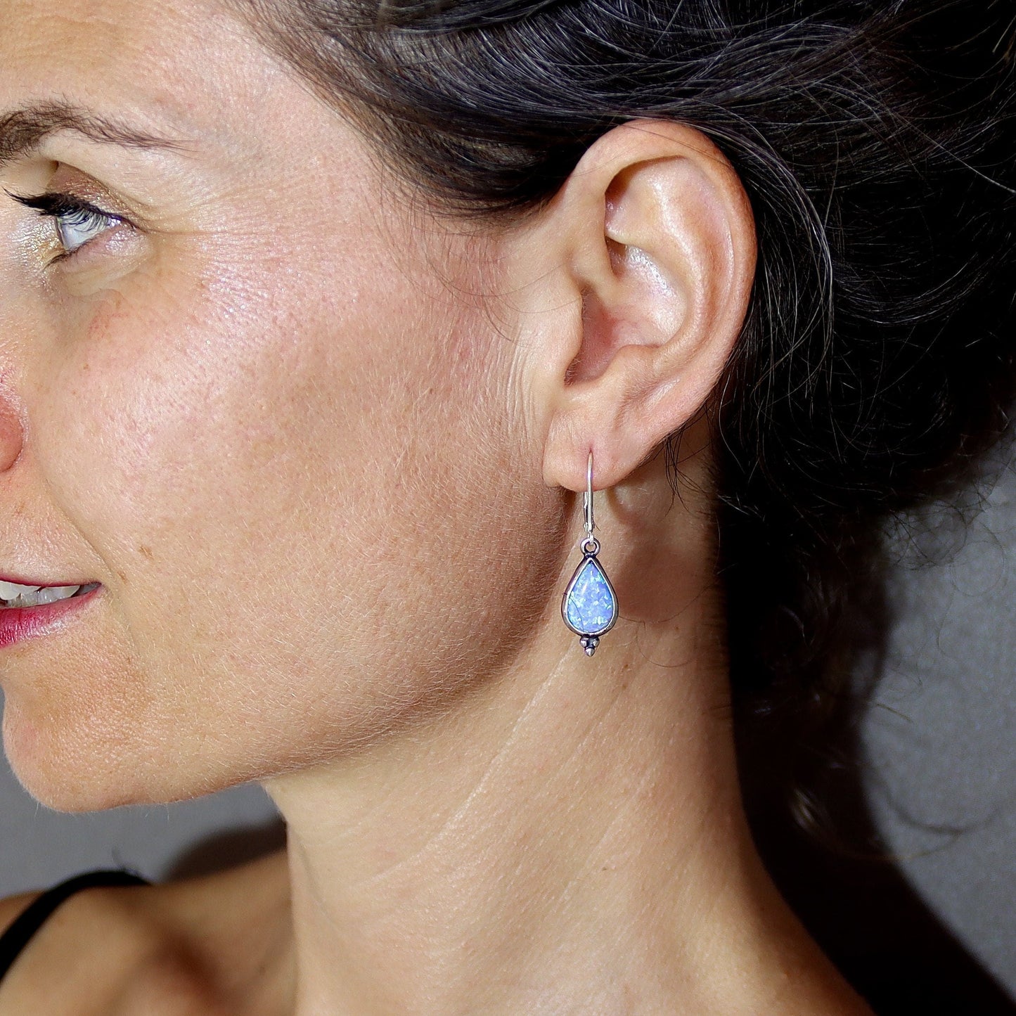 Opal drop earrings, Blue opal sterling silver 925 dangle earrings