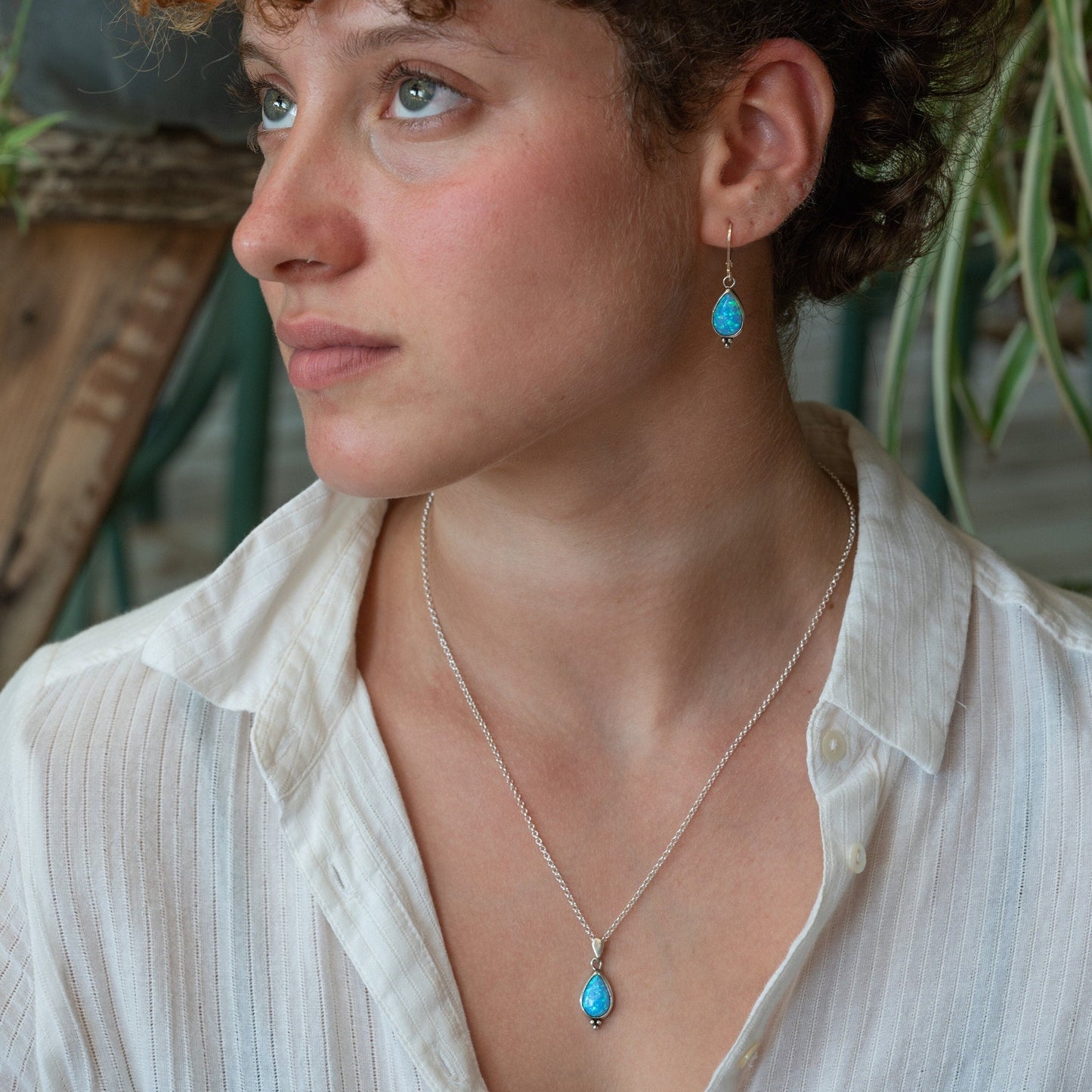 Opal drop earrings, Blue opal sterling silver 925 dangle earrings