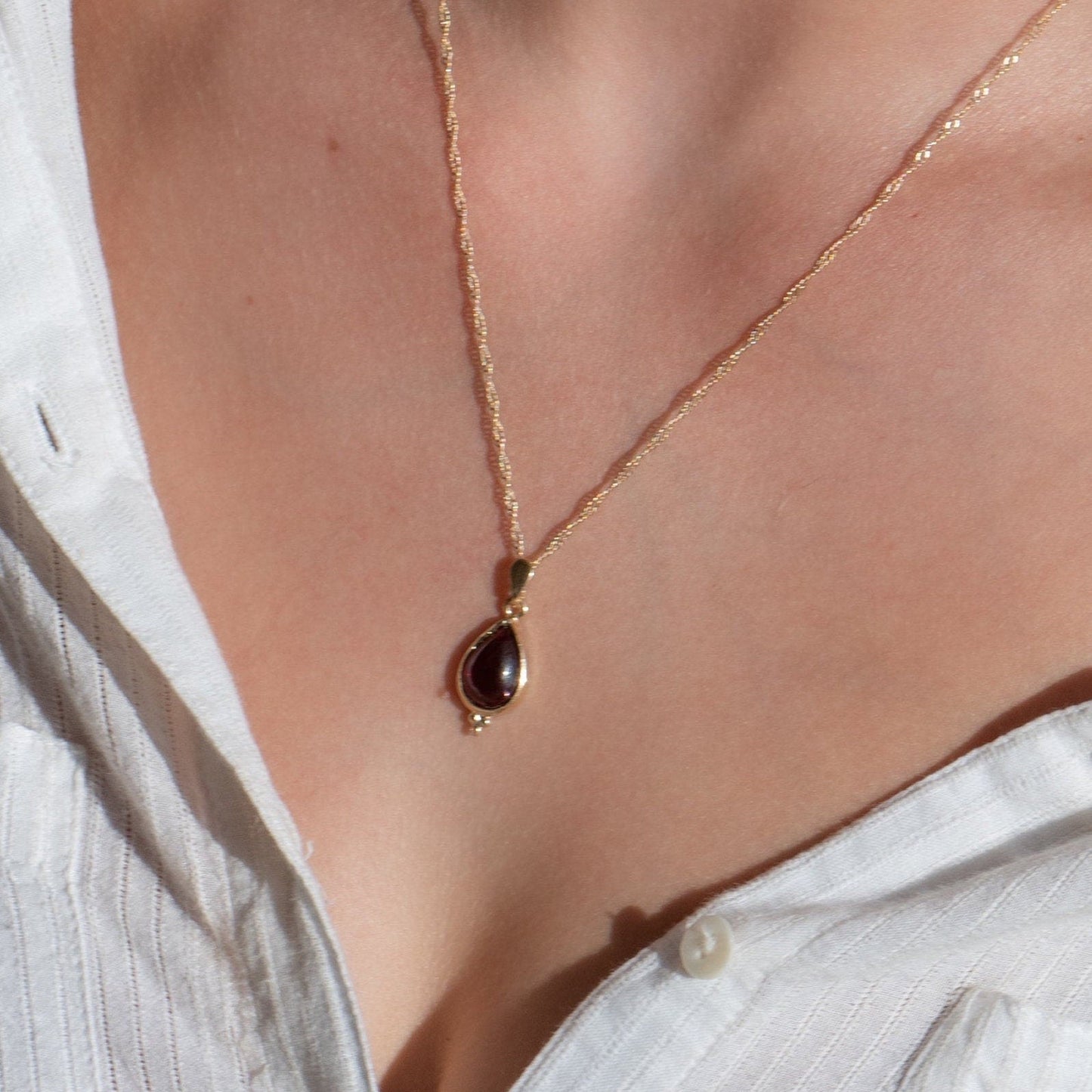 Garnet drop solid 14k gold necklace pendant