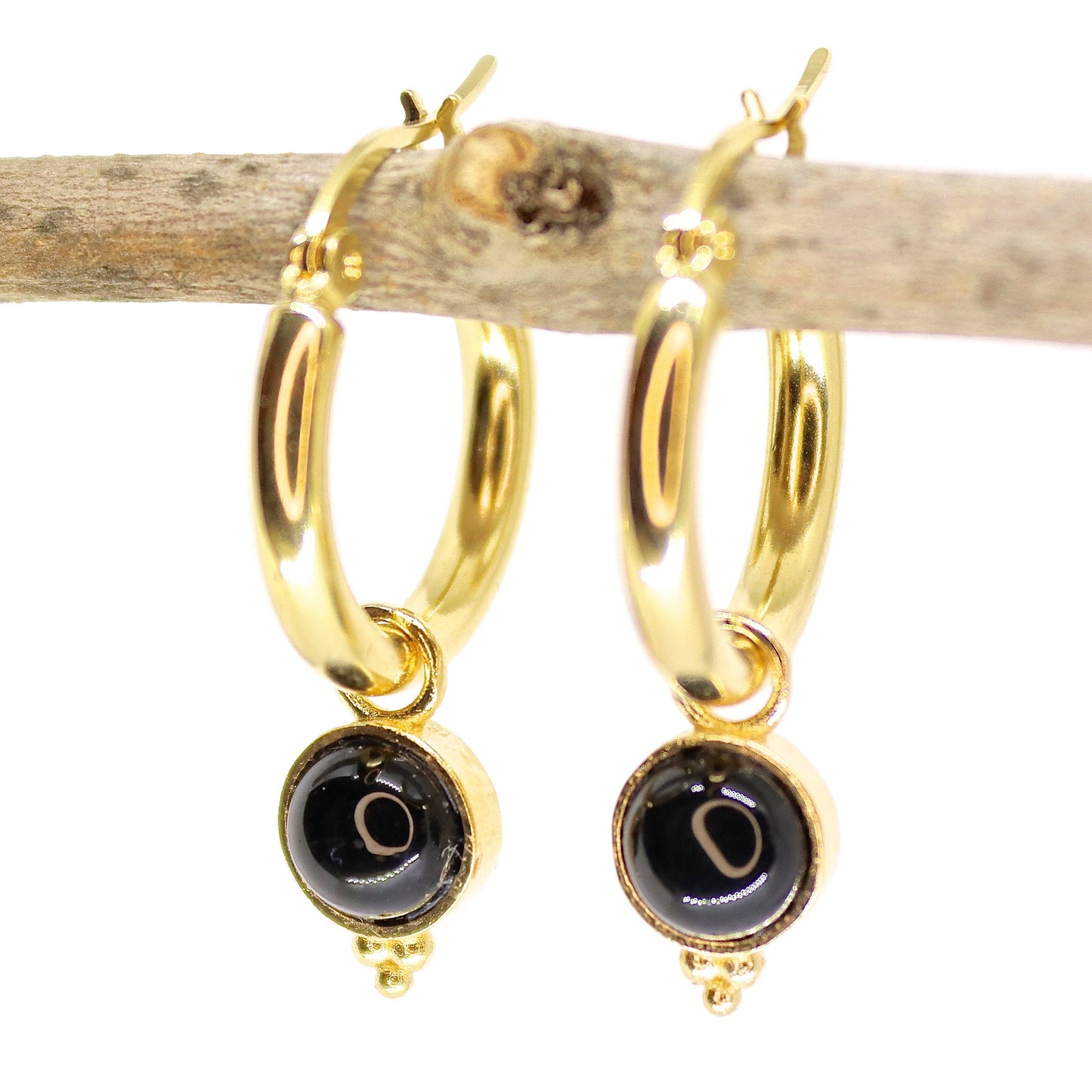 Opal 14k gold dangle hoop earrings, White opal hoop earrings