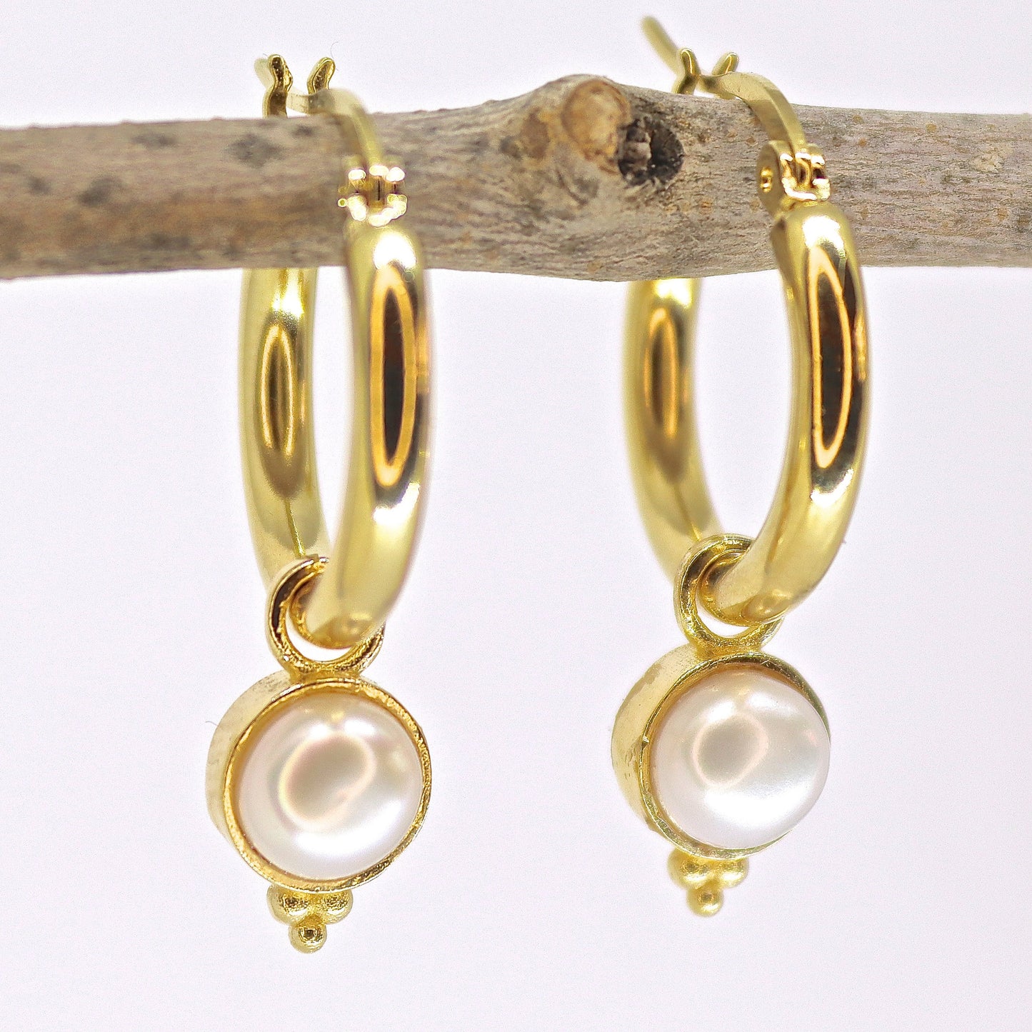Opal 14k gold dangle hoop earrings, White opal hoop earrings