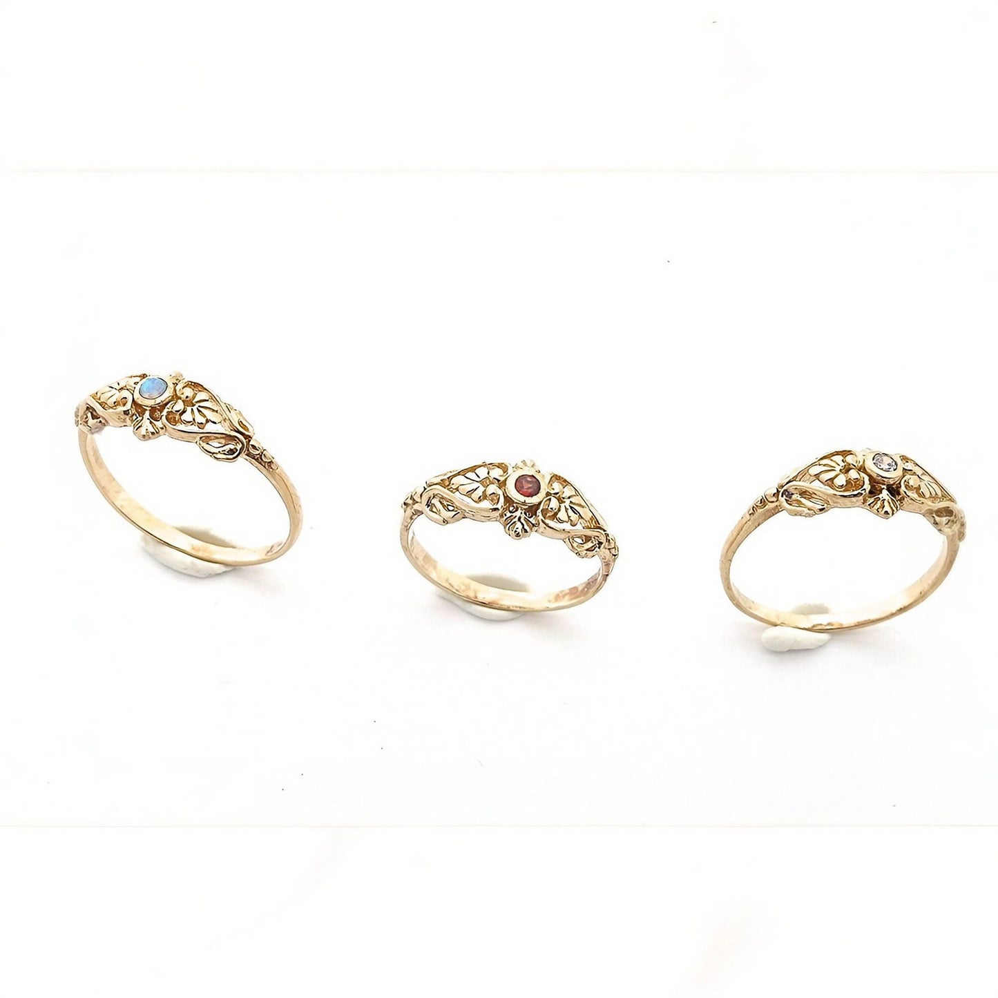 Garnet gold ring, Solid 14k gold victorian ring band