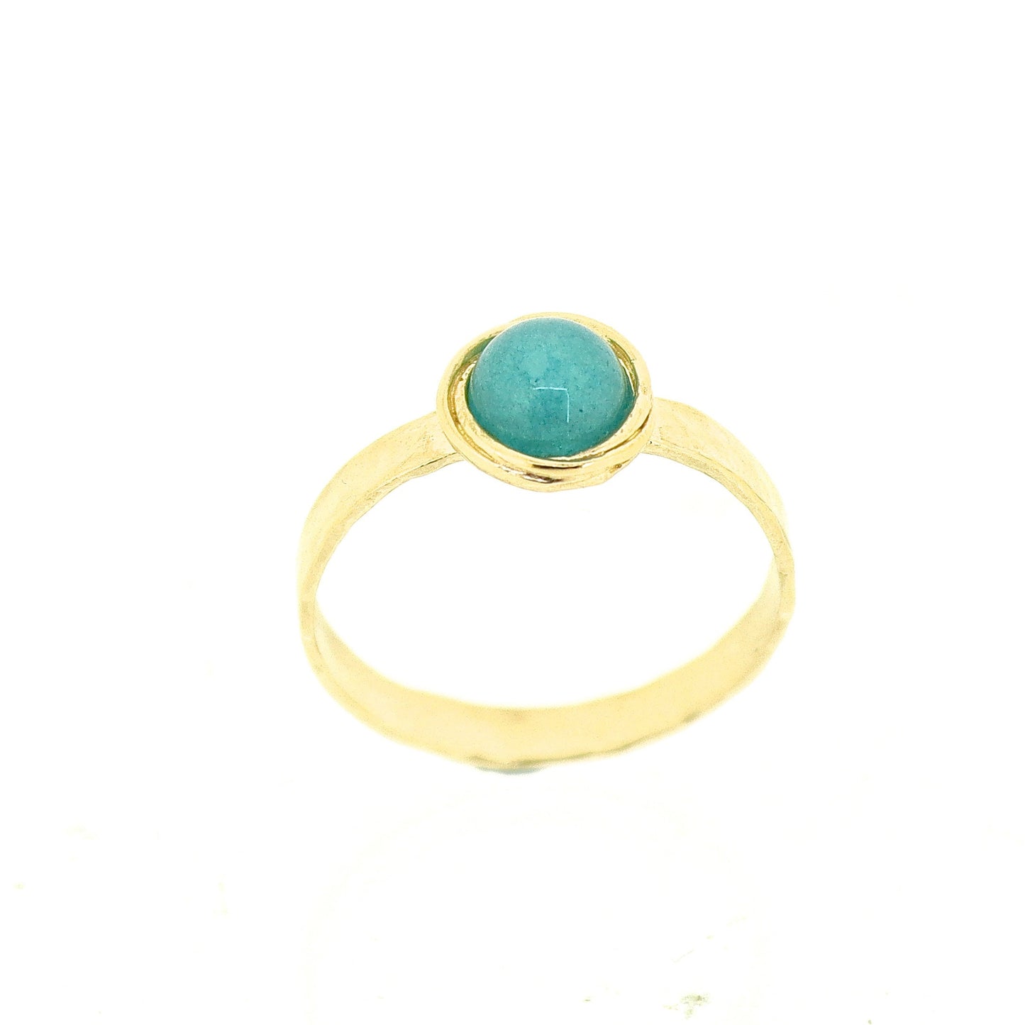 Blue opal 14k gold ring band, Hammered gold ring with stone