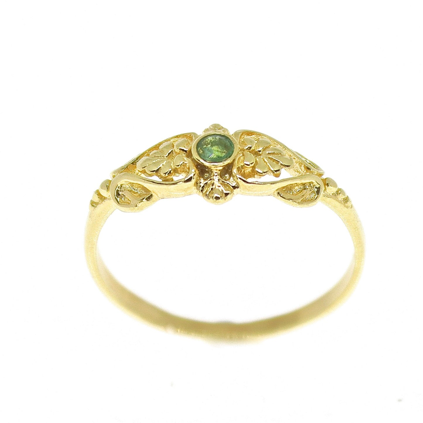 Emerald gold ring band, Solid 14k gold ring victorian style