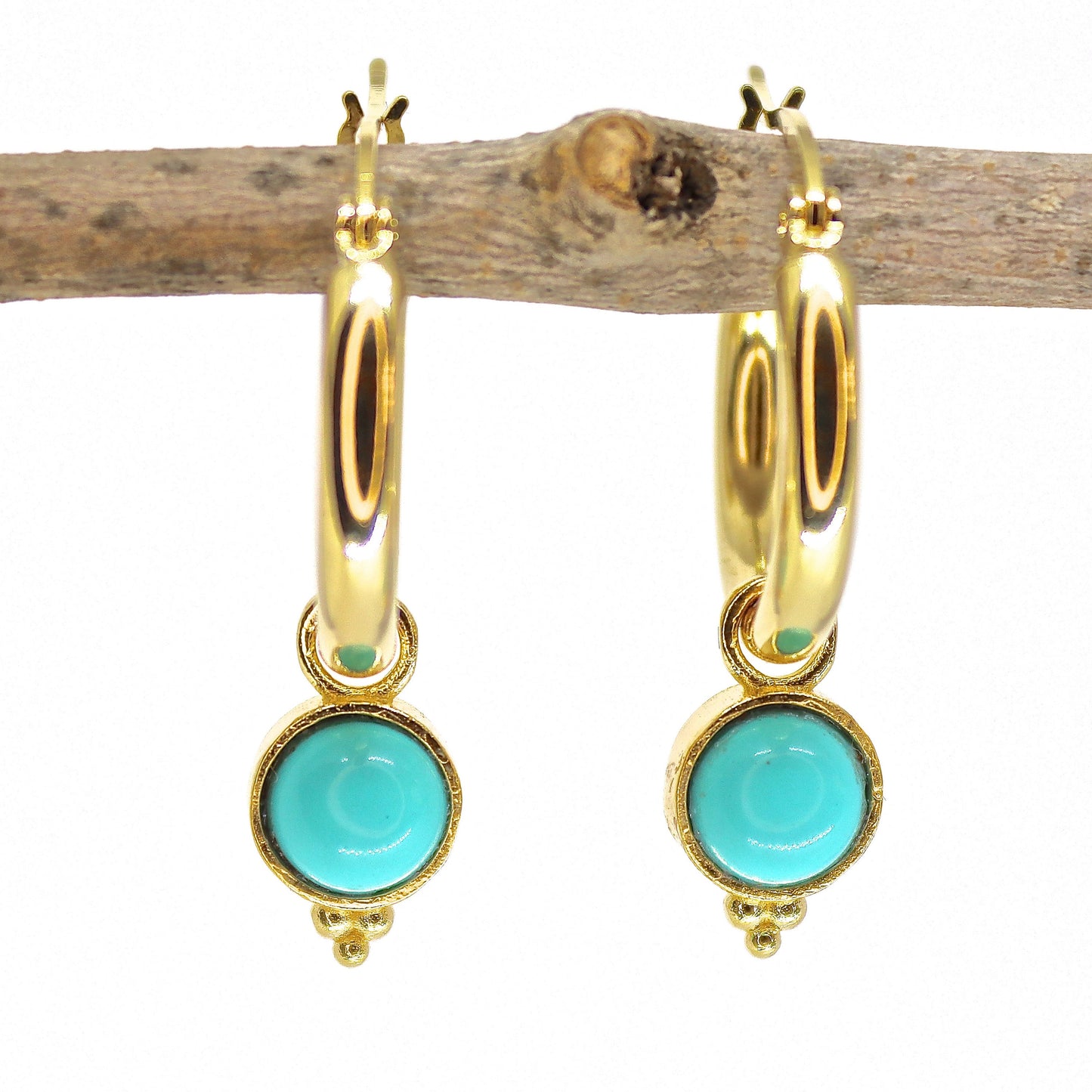 Opal 14k gold dangle hoop earrings, White opal hoop earrings