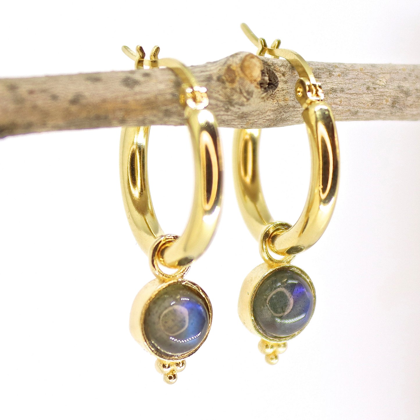 Opal 14k gold dangle hoop earrings, White opal hoop earrings