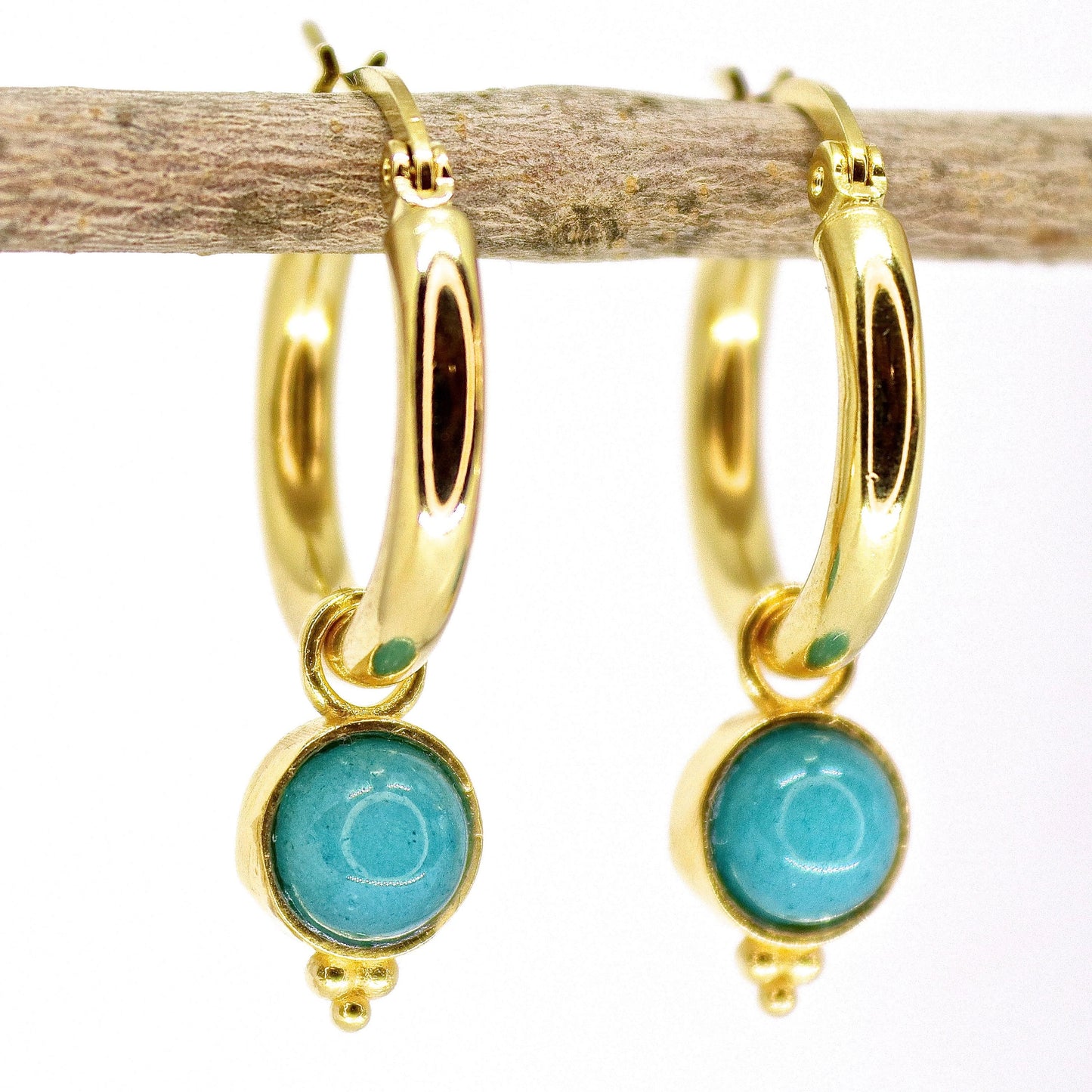 Opal 14k gold dangle hoop earrings, White opal hoop earrings
