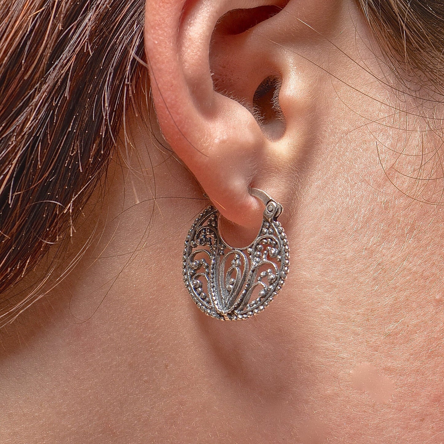Filigree sterling silver 925 hoop earrings