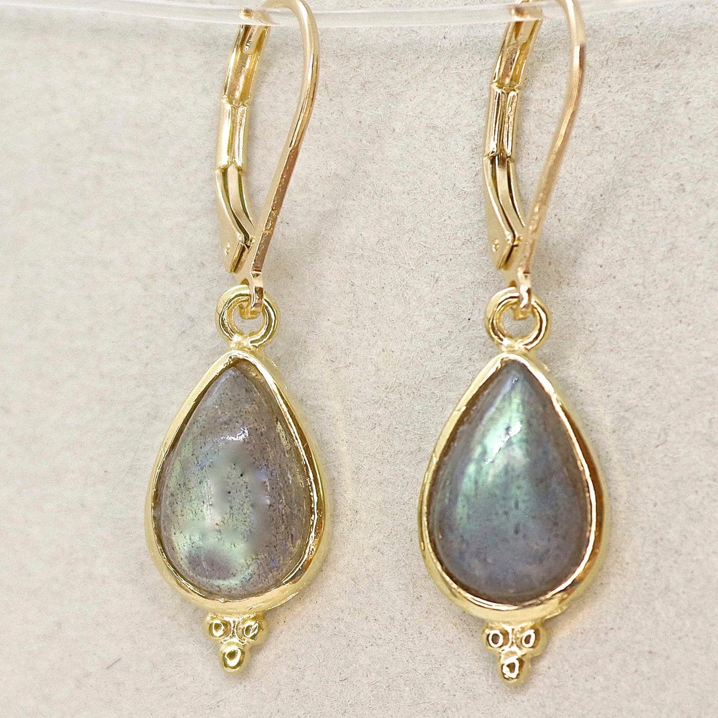 Labradorite earrings, Solid 14k gold teardrop dangle earring