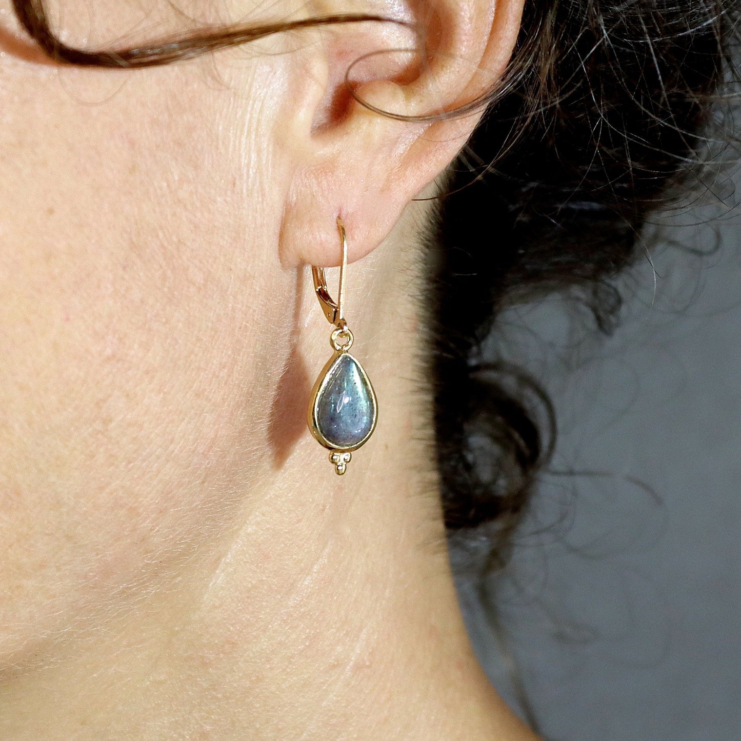 Labradorite earrings, Solid 14k gold teardrop dangle earring