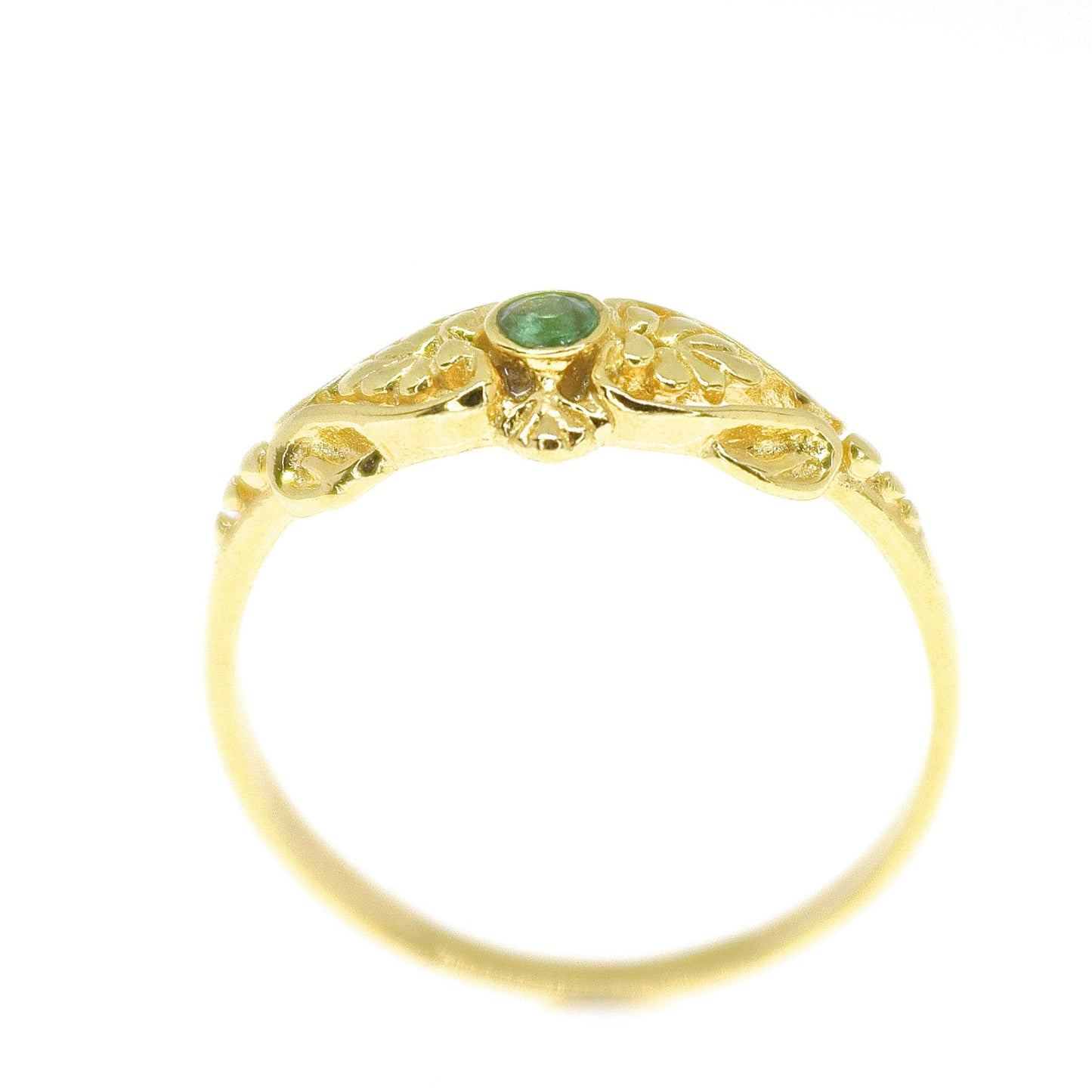 Emerald gold ring band, Solid 14k gold ring victorian style