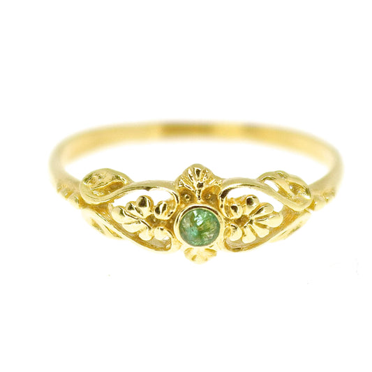 Emerald gold ring band, Solid 14k gold ring victorian style