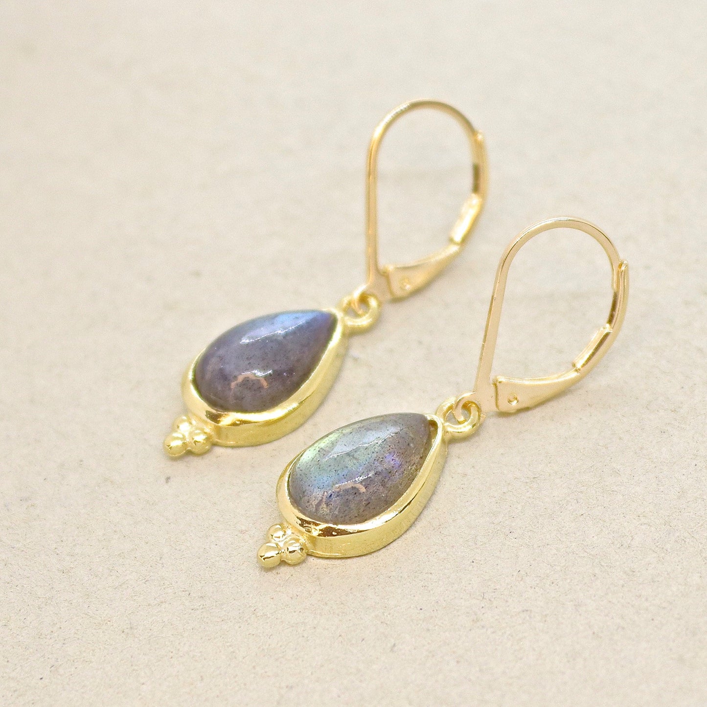 Labradorite earrings, Solid 14k gold teardrop dangle earring