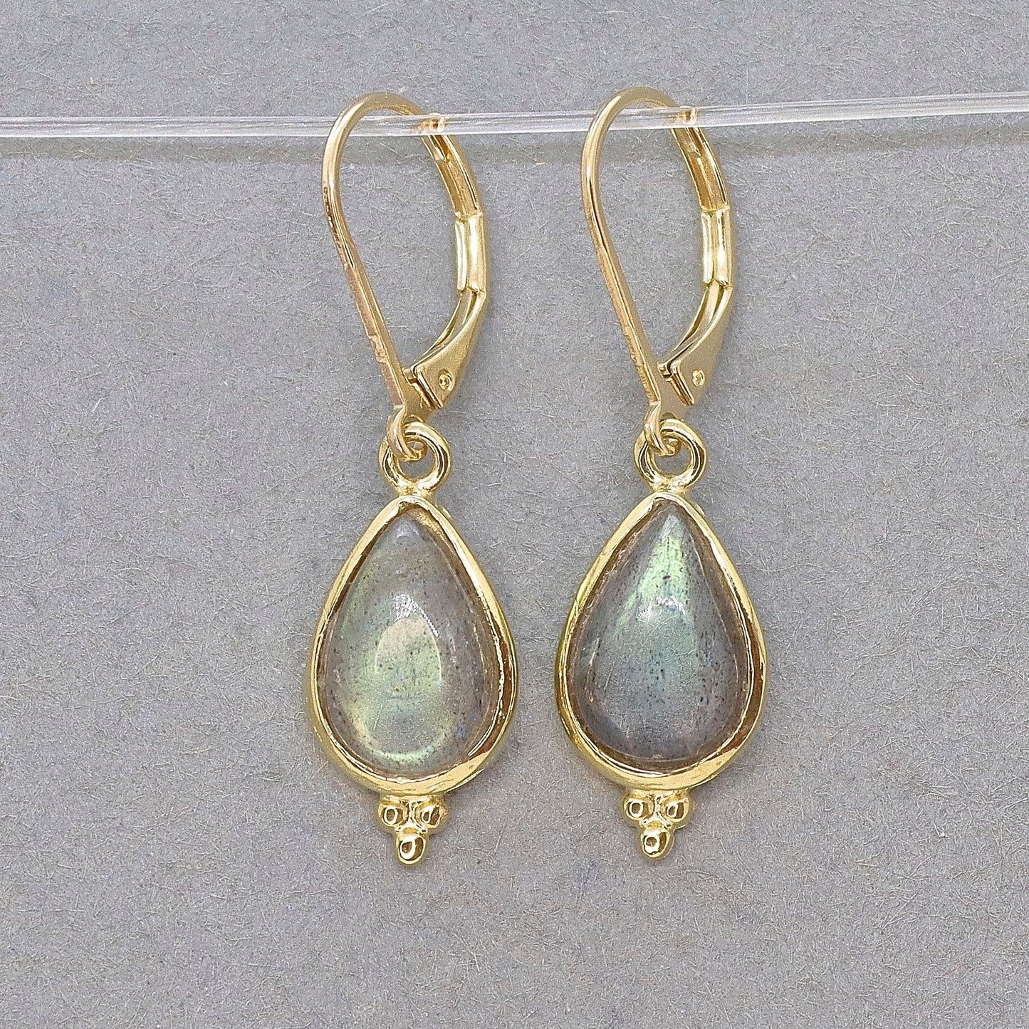 Labradorite earrings, Solid 14k gold teardrop dangle earring