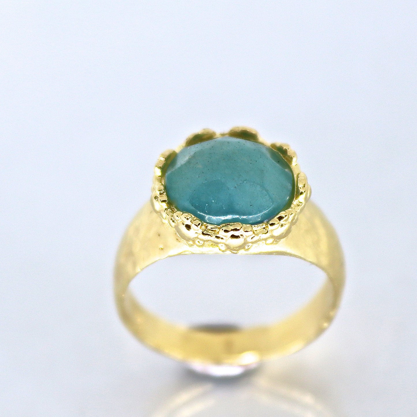 Aquamarine 14k gold hammered ring