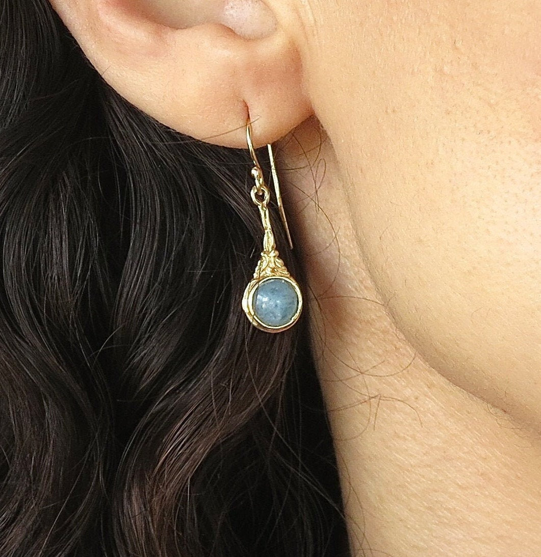 Aquamarine 14k gold dangle earrings - Handcrafted Gemstone Jewelry