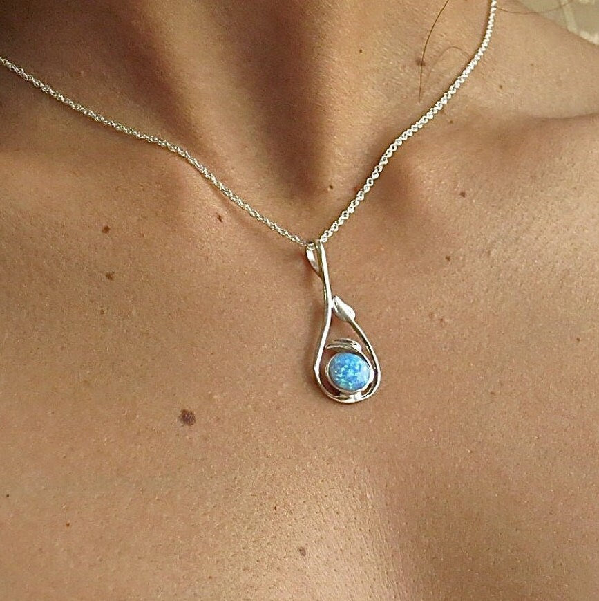 Opal necklace, White Opal 14k solid gold necklace, Opal leaf Pendant