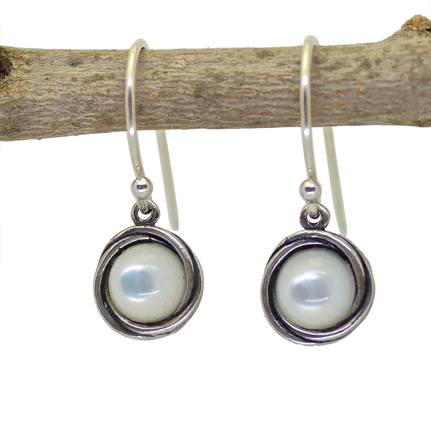 Jade earrings, Sterling silver 925 round stone dangle earrings