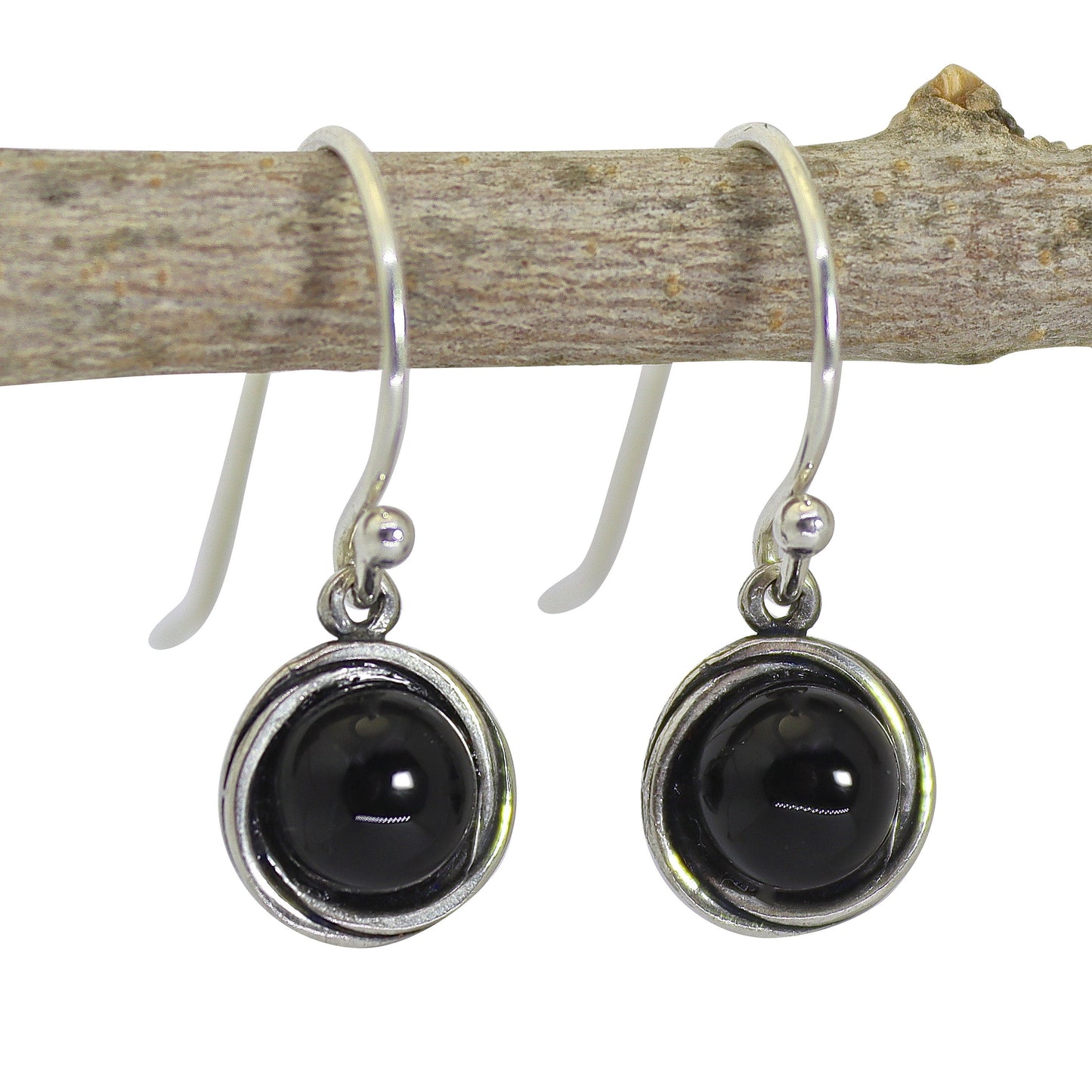 Jade earrings, Sterling silver 925 round stone dangle earrings
