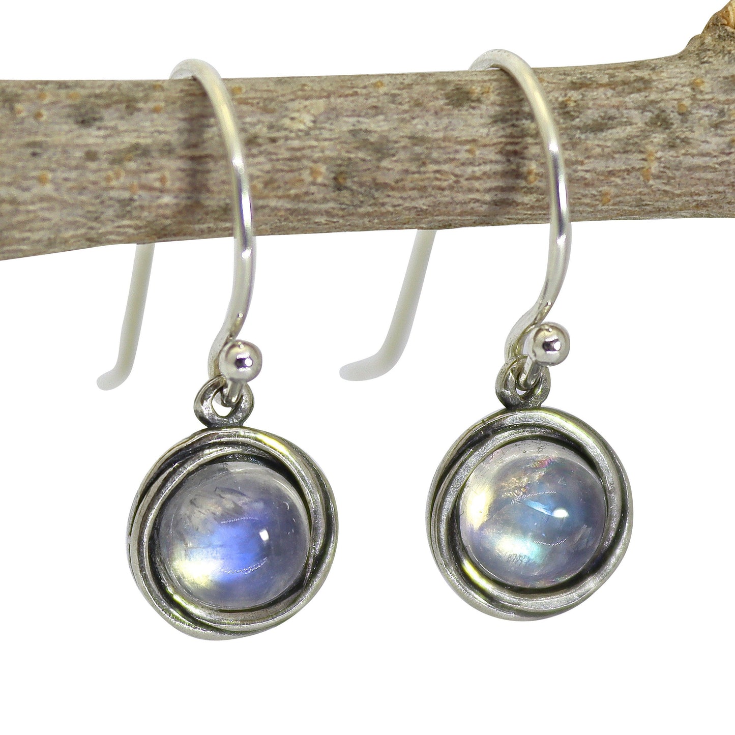 Jade earrings, Sterling silver 925 round stone dangle earrings