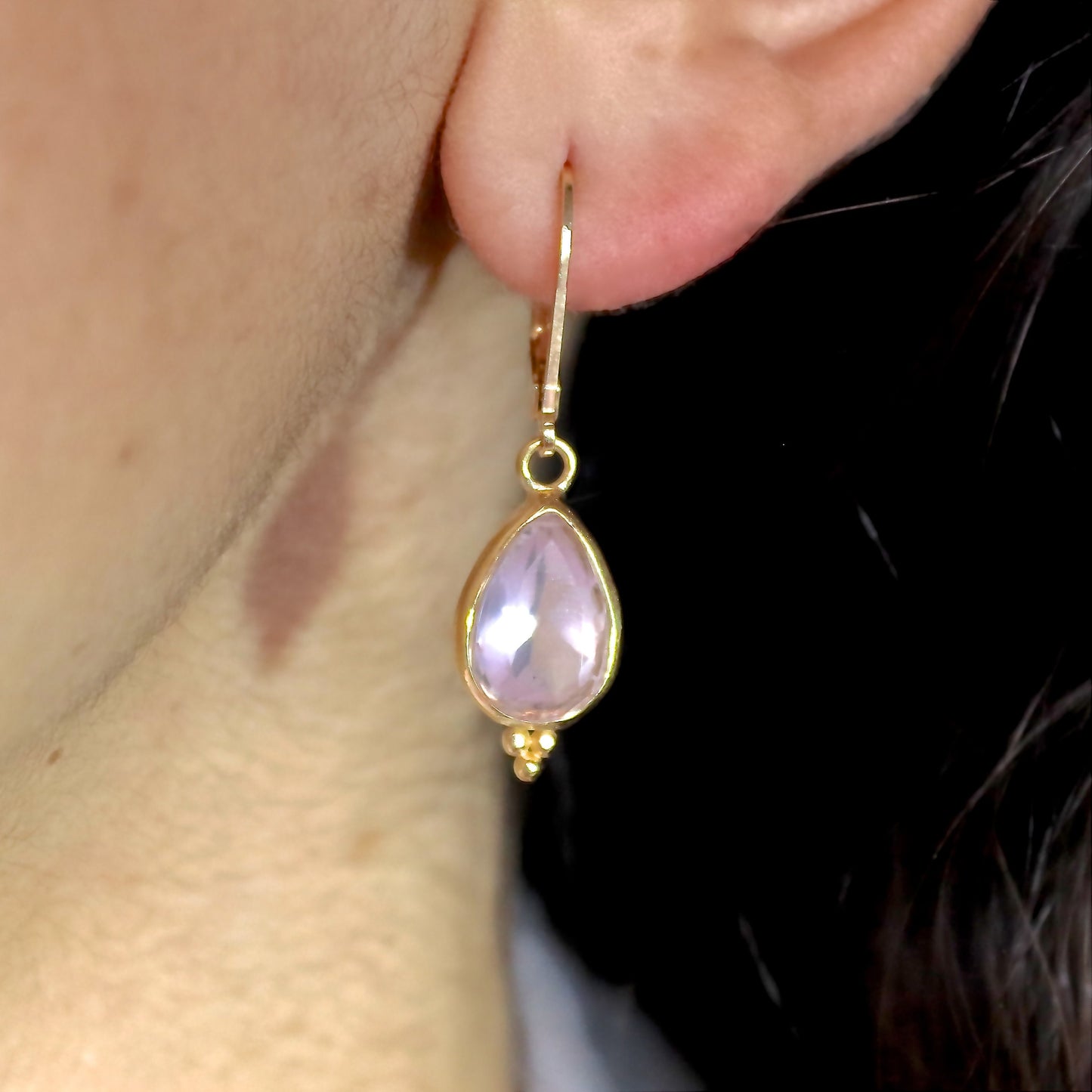 Rose quartz in 14k gold teardrop dangle earrings