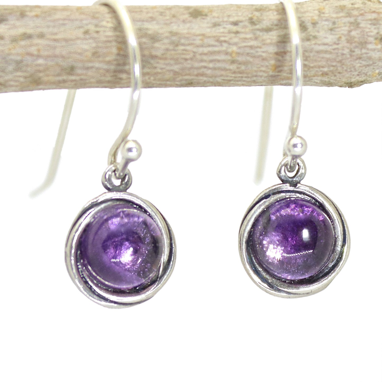 Jade earrings, Sterling silver 925 round stone dangle earrings