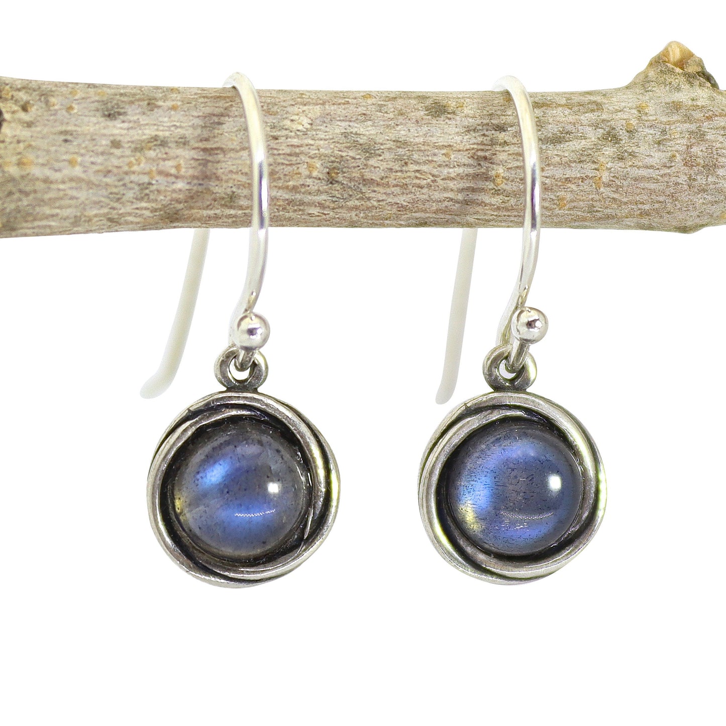 Jade earrings, Sterling silver 925 round stone dangle earrings