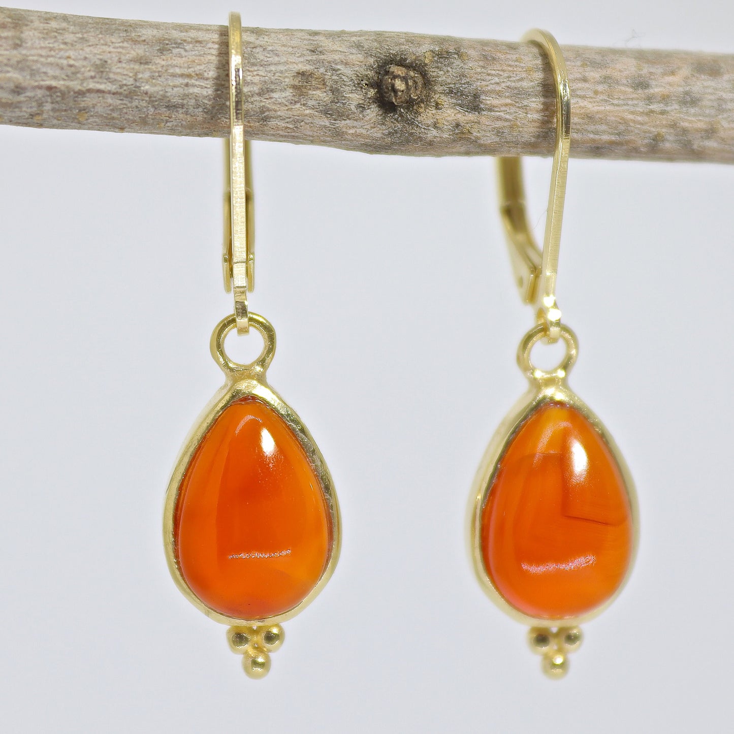 14K Gold Handmade Carnelian Drop Earrings, Teardrop Orange Stone Dangles, Birthday Gift for Her