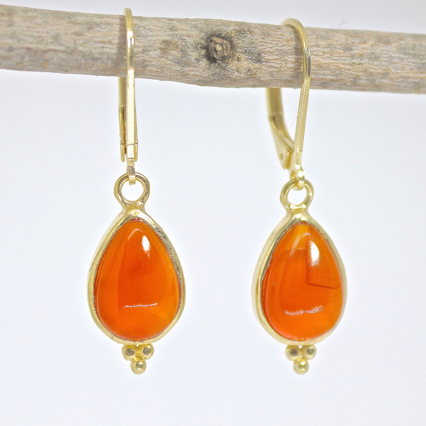 14K Gold Handmade Carnelian Drop Earrings, Teardrop Orange Stone Dangles, Birthday Gift for Her