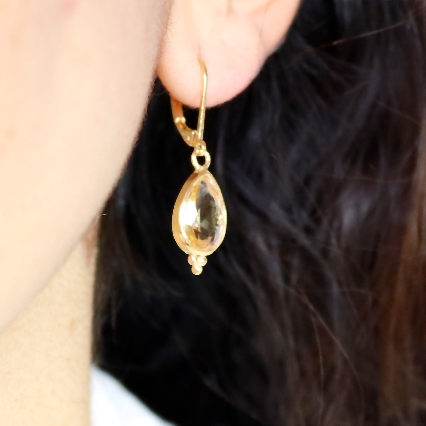 Citrine earrings, Teardrop yellow stone gold dangle earrings