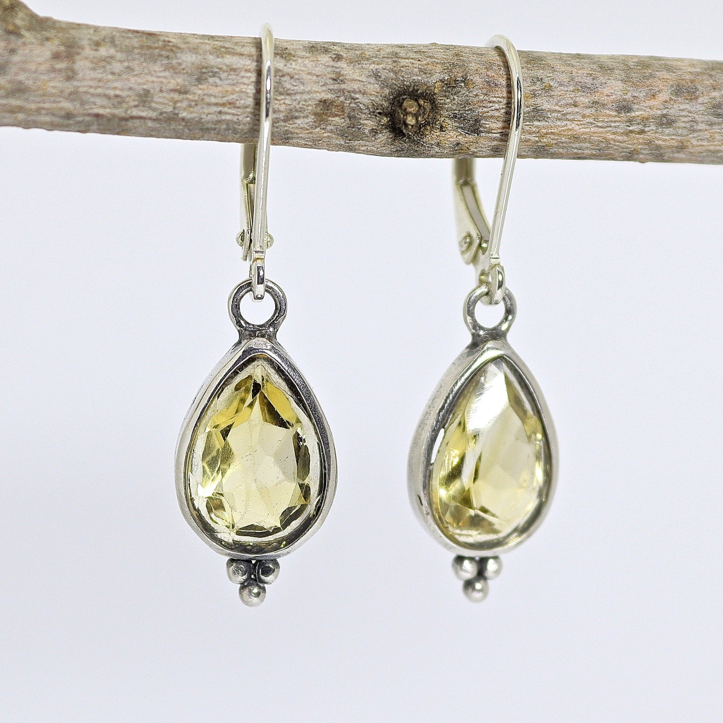 Citrine earrings, Teardrop yellow stone silver dangle earrings