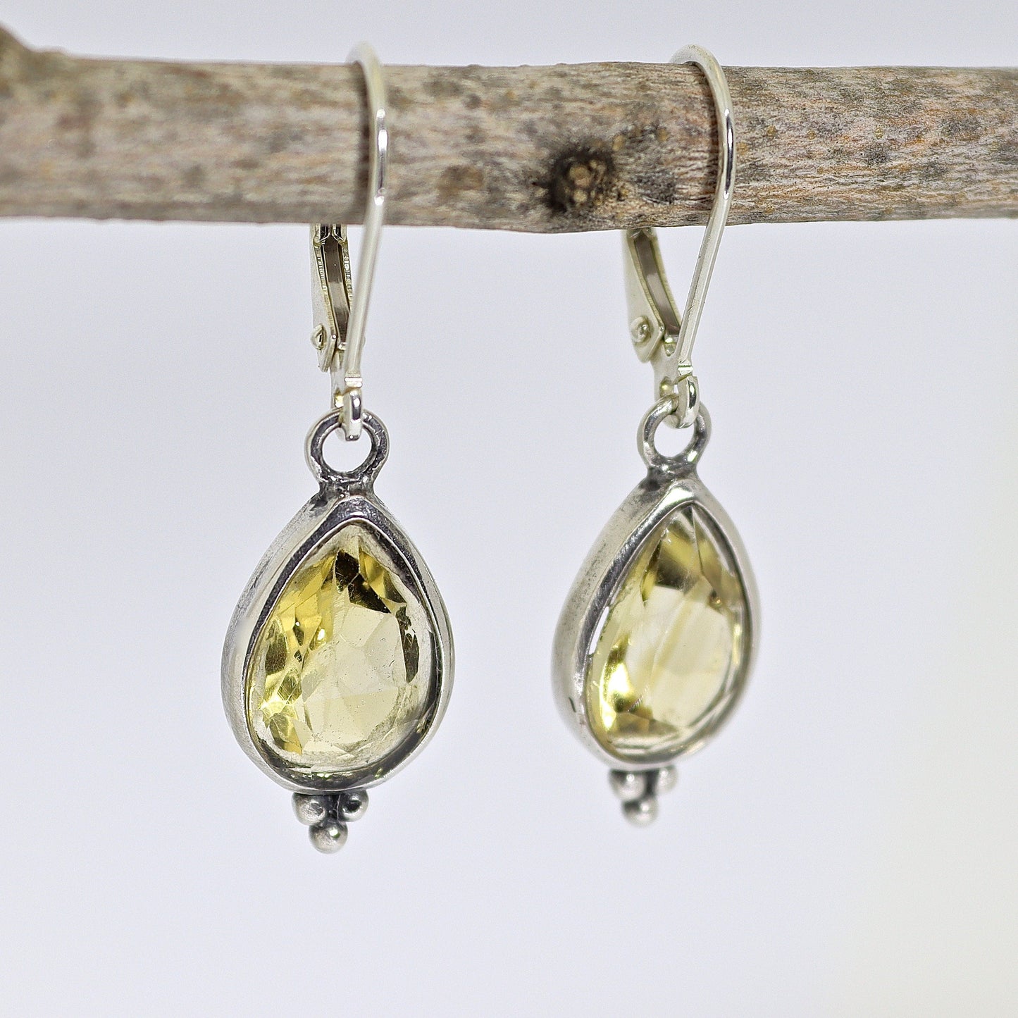 Citrine earrings, Teardrop yellow stone silver dangle earrings